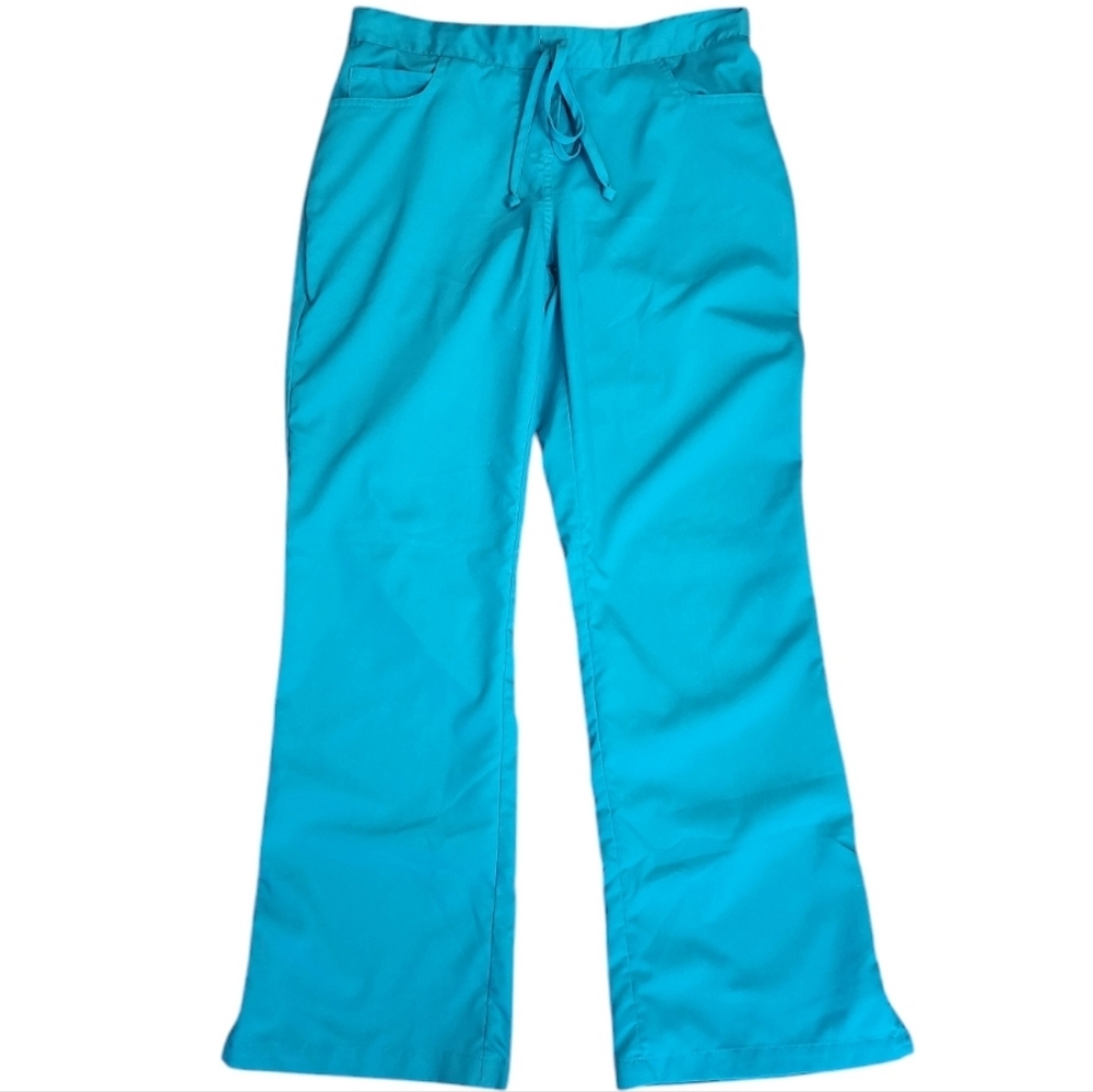 Greys Anatomy Riley Womens Small 5-Pocket Mid-Rise Flared Leg Scrub Pant Teal